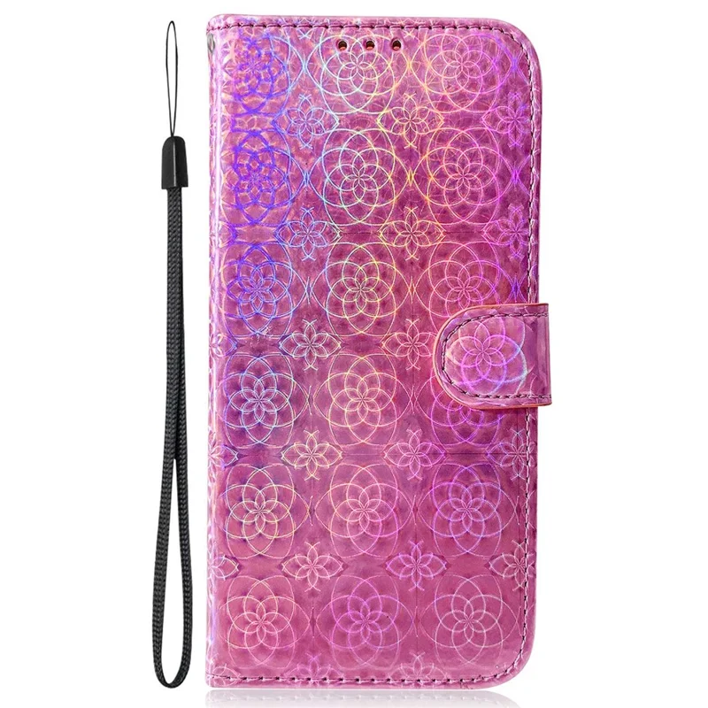 For TCL 408 Dazzling Flower Pattern PU Leather Wallet Shockproof Flip Stand Phone Case - Pink