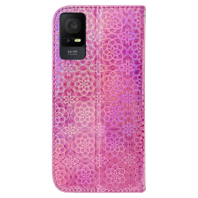 For TCL 408 Dazzling Flower Pattern PU Leather Wallet Shockproof Flip Stand Phone Case - Pink