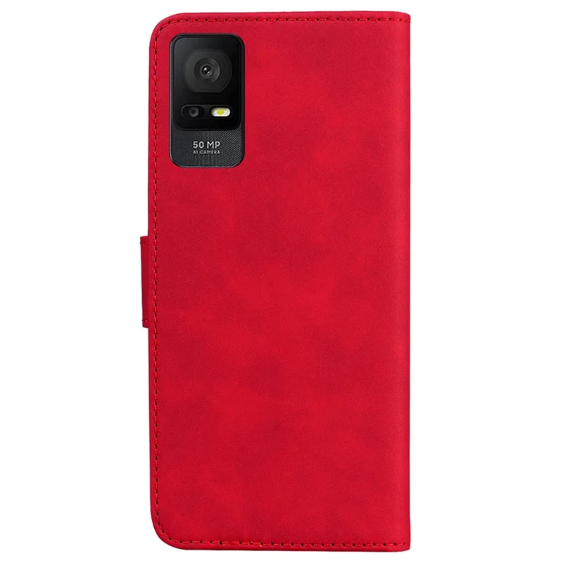 Phone Case for TCL 408 Solid Color PU Leather Wallet Flip Stand Shockproof Cover - Red