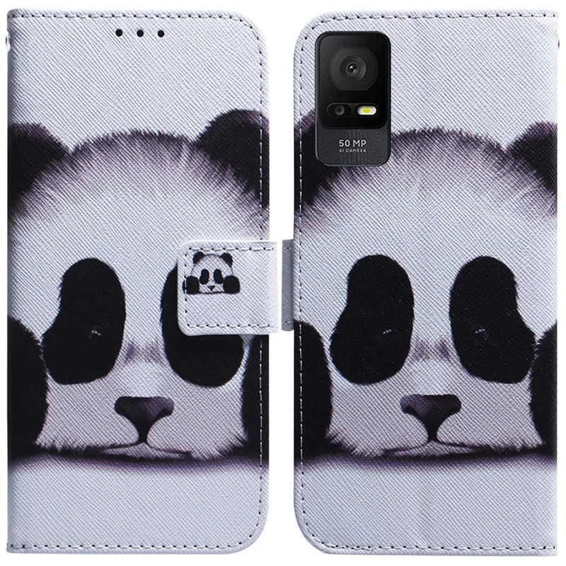 For TCL 408 PU Leather Flip Case Stand Wallet Pattern Printing Phone Cover - Panda