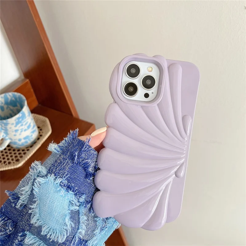 Seashell Shape Phone Case for iPhone 14 Pro , Glossy Surface Soft TPU Phone Protective Cover - Purple