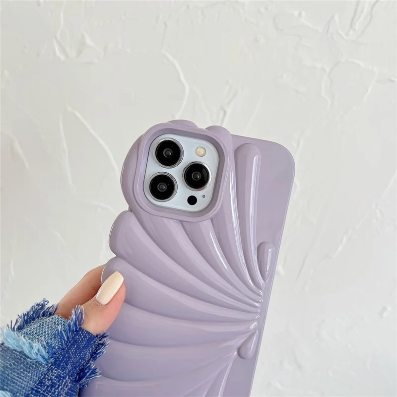Seashell Shape Phone Case for iPhone 14 Pro , Glossy Surface Soft TPU Phone Protective Cover - Purple