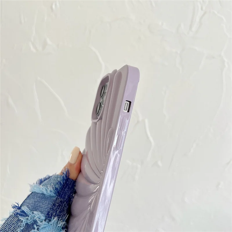 Seashell Shape Phone Case for iPhone 14 Pro , Glossy Surface Soft TPU Phone Protective Cover - Purple