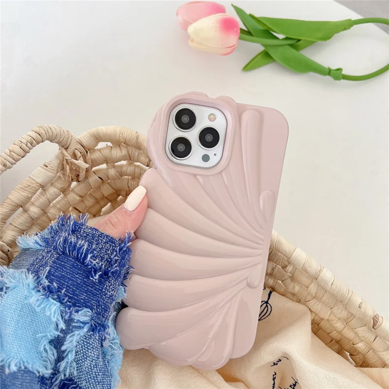 For iPhone 13 Pro Max 6.7 inch Glossy Surface Soft TPU Phone Cover Seashell Shape Phone Case - Pink