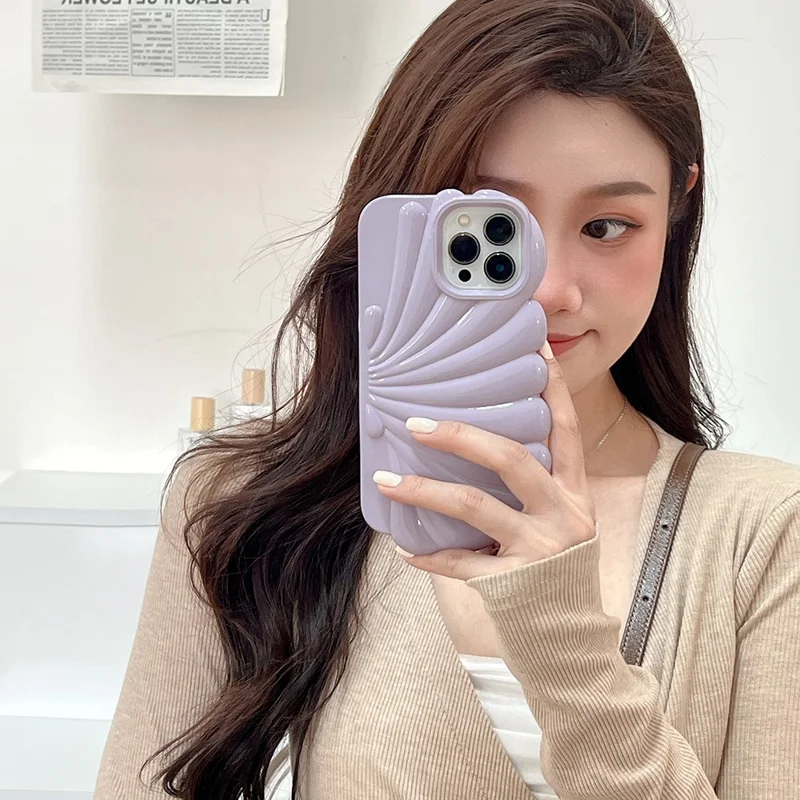 For iPhone 13 Pro Max 6.7 inch Glossy Surface Soft TPU Phone Cover Seashell Shape Phone Case - Pink