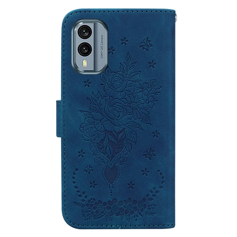 Para Nokia X30 5G Leather Wallet Phone Case Rose Butterfly Imprinted Cell Phone Stand Cover - Azul