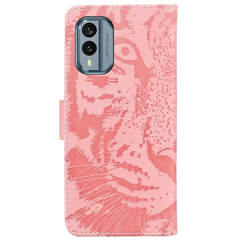 For Nokia X30 5G Tiger Imprinted PU Leather Wallet Case with Stand Drop-proof Phone Cover - Pink