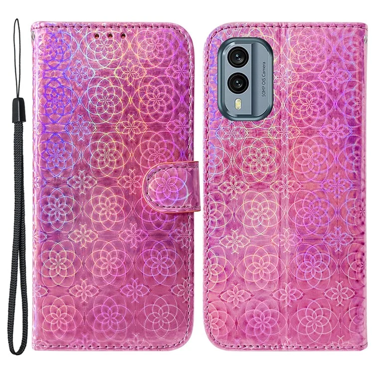 Для Nokia X30 5G PU кожаный бумажник Flip Stand Phone Case Dazzling Flower Pattern Protective Shell - Розовый