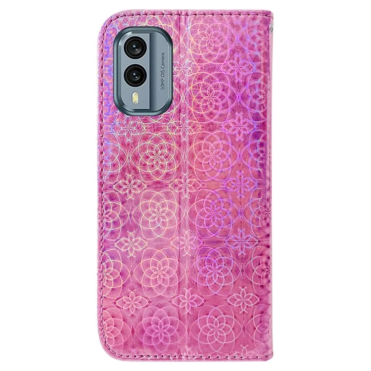 Для Nokia X30 5G PU кожаный бумажник Flip Stand Phone Case Dazzling Flower Pattern Protective Shell - Розовый