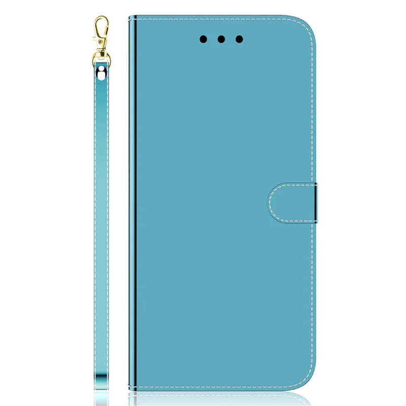 For Nokia X30 5G Mirror-Like Surface Anti-drop Stand Cover Leather Wallet Phone Case with Strap - Blue