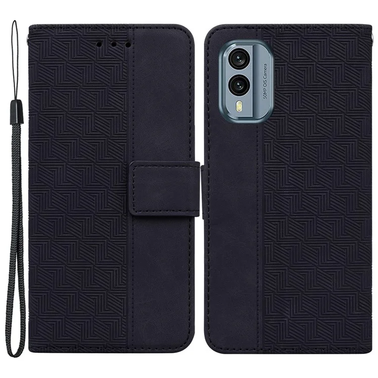 Para Nokia X30 5G Geometría Patrón Grabado Flip Phone Case PU Leather Wallet Stand Cover - Negro