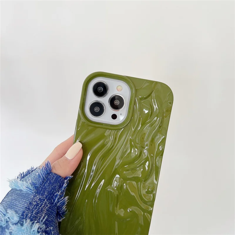 For iPhone 13 Pro Max 6.7 inch Shockproof Pleat Design Glossy Phone Case Soft TPU Back Cover - Pink