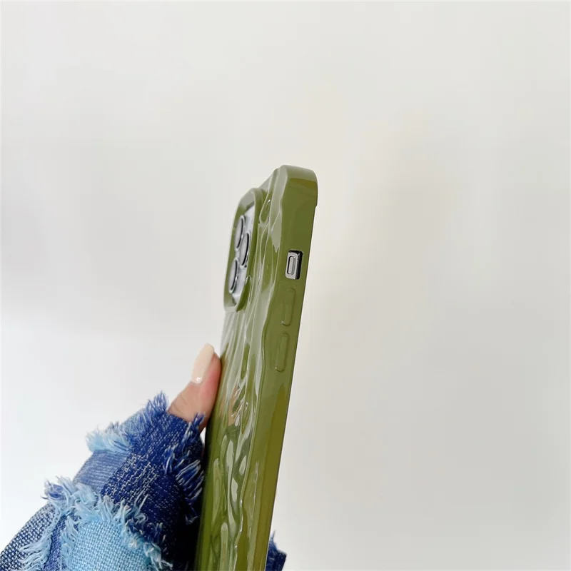 For iPhone 13 Pro Max 6.7 inch Shockproof Pleat Design Glossy Phone Case Soft TPU Back Cover - Pink