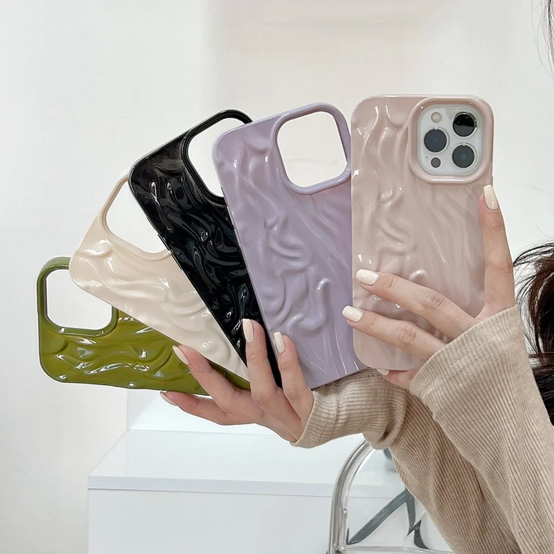 For iPhone 13 Pro Max 6.7 inch Shockproof Pleat Design Glossy Phone Case Soft TPU Back Cover - Pink