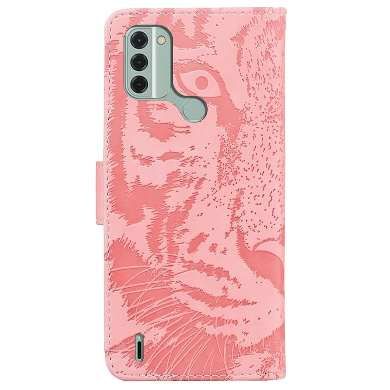 For Nokia C31 4G PU Leather Wallet Stand Case Tiger Imprinted Shockproof Phone Cover - Pink
