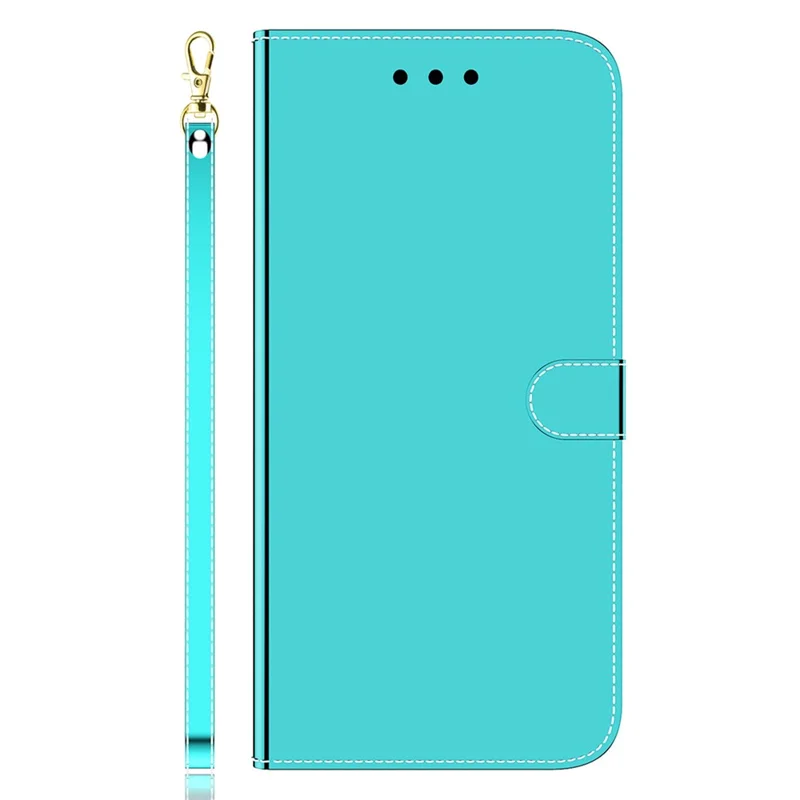 For Nokia C31 4G Leather Wallet Stand Cover Mirror-Like Surface Phone Case with Strap - Cyan