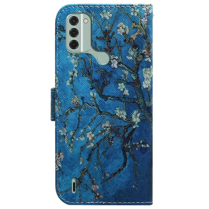 For Nokia C31 4G PU Leather Pattern Printing Phone Case Wallet Stand Anti-Drop Protective Cover - Apricot Flowers