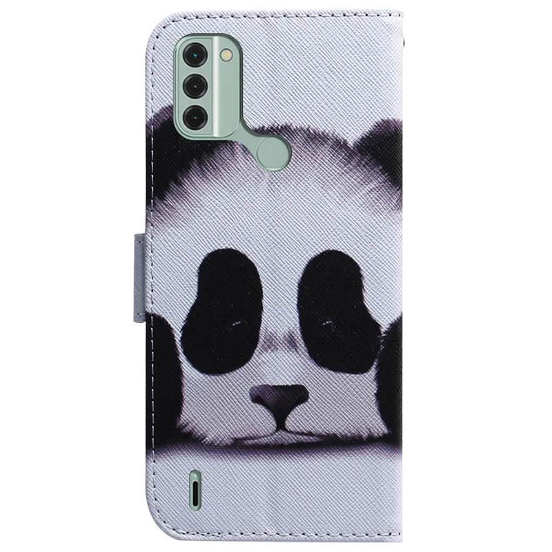 For Nokia C31 4G PU Leather Pattern Printing Phone Case Wallet Stand Anti-Drop Protective Cover - Panda