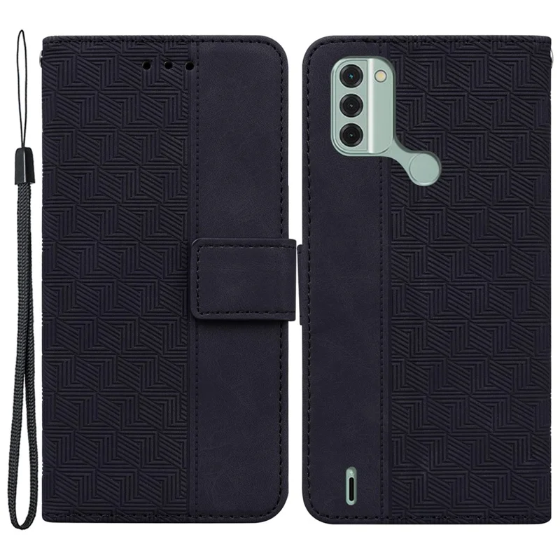 Für Nokia C31 4G PU-Leder-Geldbörse Telefonhülle Geometriemuster geprägt Faltständer Abdeckung - Schwarz