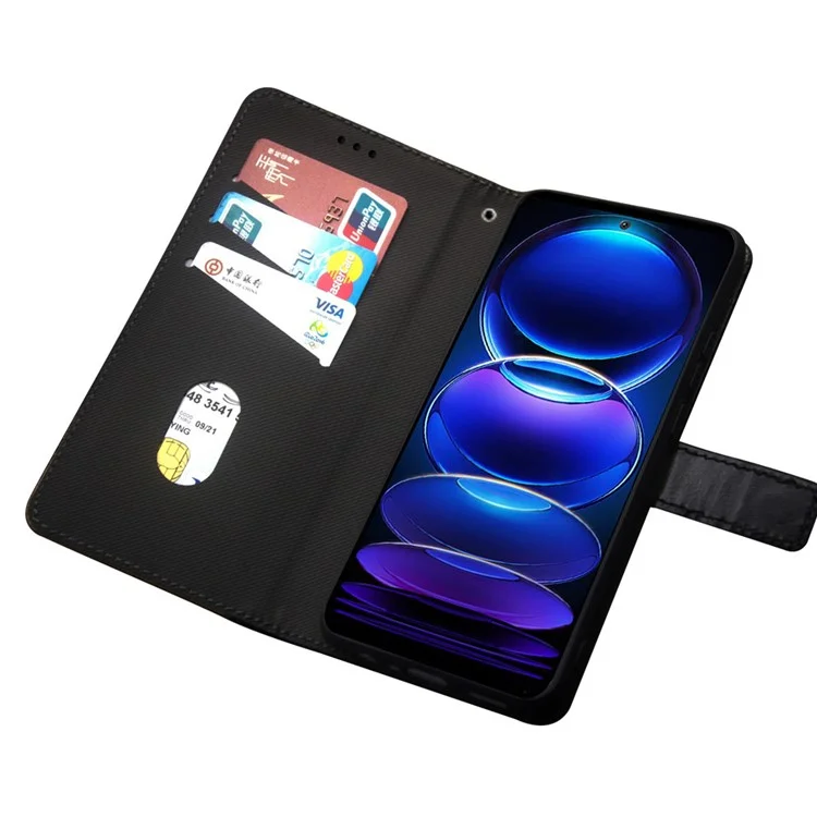 IDEWEI pour Xiaomi Poco C55 4G Étui à rabat en cuir PU avec fentes pour cartes Porte-cartes de couleur Splicing Housse de téléphone - Noir