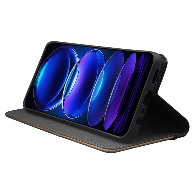 IDEWEI pour Xiaomi Poco C55 4G Étui à rabat en cuir PU avec fentes pour cartes Porte-cartes de couleur Splicing Housse de téléphone - Noir