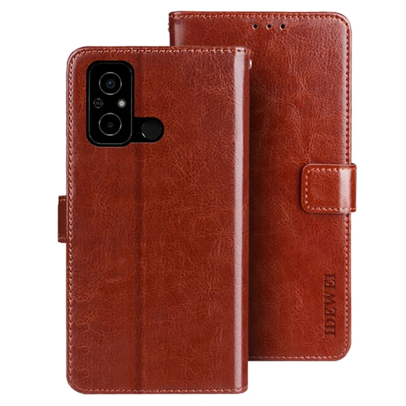 IDEWEI Pour Xiaomi Poco C55 4G Portefeuille Texture Cheval Fou Stand Cover Étui en Cuir PU - Marron