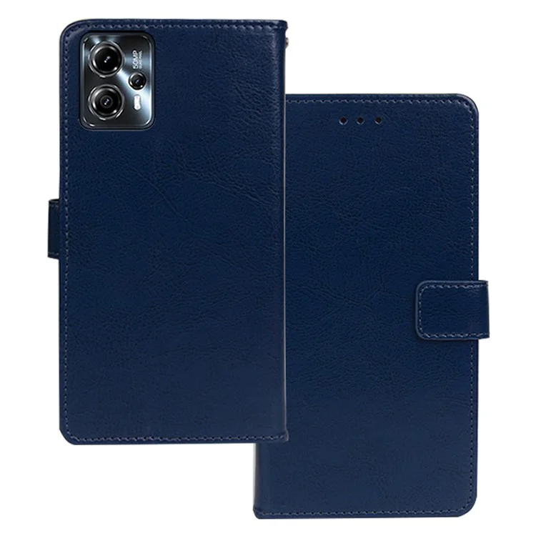 IDEWEI Crazy Horse Texture PU Leather Phone Case for Motorola Moto G23 4G / G13 4G Stand Flip Wallet Shell Cover - Bleu
