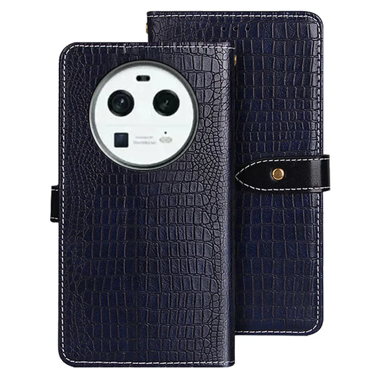 IDEWEI Pour Oppo Find X6 Crocodile Texture Stand Flip Leather Phone Cover Wallet Phone Case - Bleu