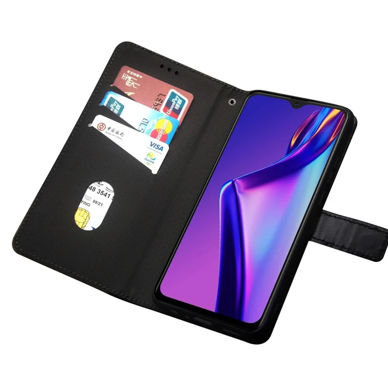 IDEWEI Para Oppo Find X6 Estuche de teléfono con empalme de color, ranuras para tarjetas, cubierta magnética de cuero con correa para la muñeca - Negro