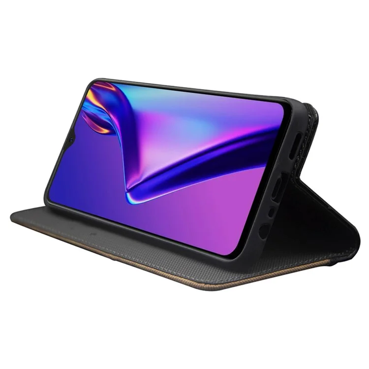 IDEWEI Para Oppo Find X6 Estuche de teléfono con empalme de color, ranuras para tarjetas, cubierta magnética de cuero con correa para la muñeca - Negro
