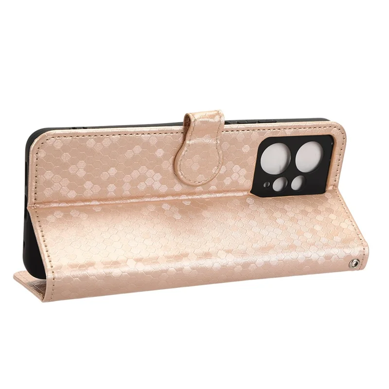 Pour étui de téléphone Xiaomi Redmi Note 12 4G Motif à pois Revêtement en cuir PU avec support portefeuille - Or rose