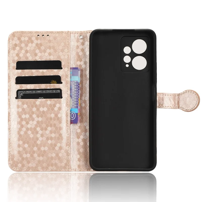 Pour étui de téléphone Xiaomi Redmi Note 12 4G Motif à pois Revêtement en cuir PU avec support portefeuille - Or rose