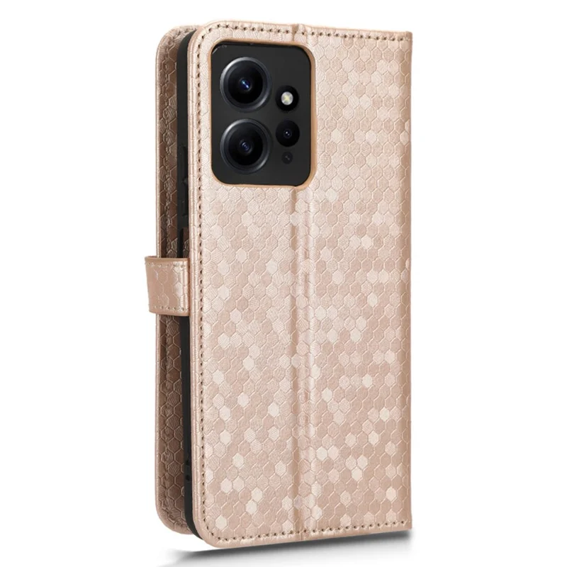 Pour étui de téléphone Xiaomi Redmi Note 12 4G Motif à pois Revêtement en cuir PU avec support portefeuille - Or rose