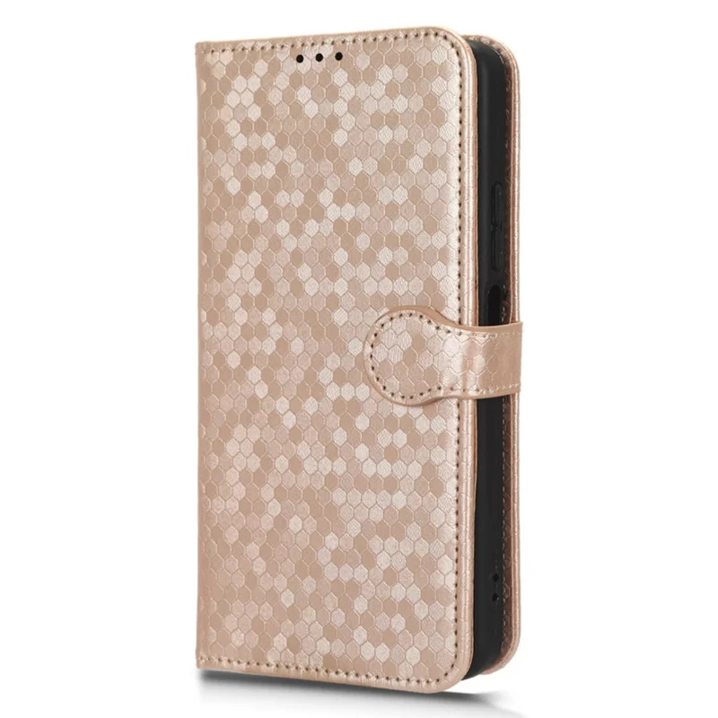 Pour étui de téléphone Xiaomi Redmi Note 12 4G Motif à pois Revêtement en cuir PU avec support portefeuille - Or rose