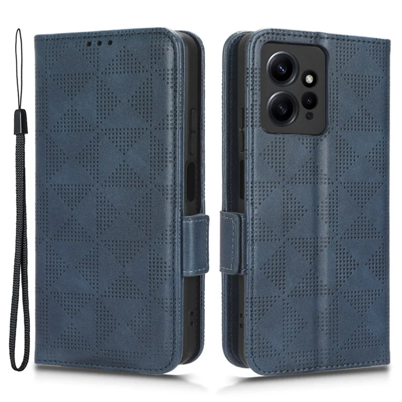 For Xiaomi Redmi Note 12 4G PU Leather Phone Case Imprinted Triangle Phone Stand Wallet Cover - Blue