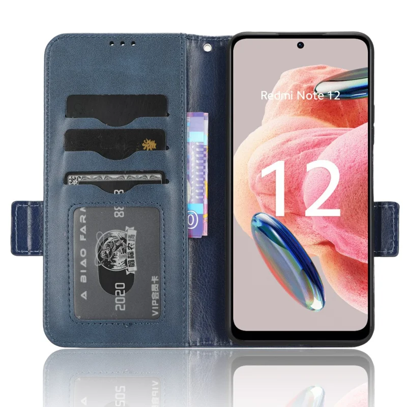 For Xiaomi Redmi Note 12 4G PU Leather Phone Case Imprinted Triangle Phone Stand Wallet Cover - Blue