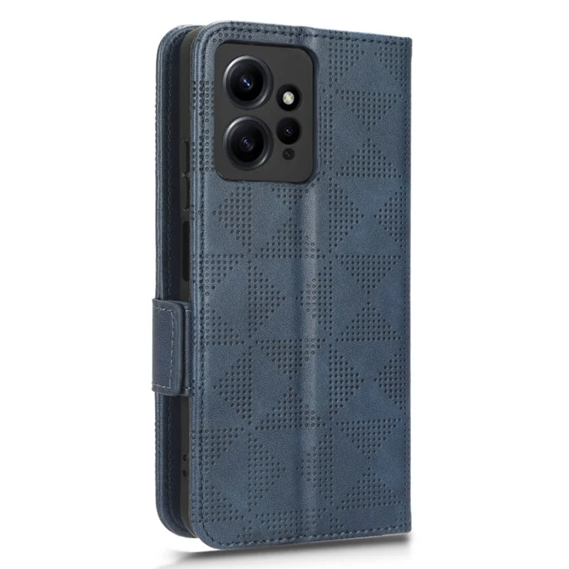 For Xiaomi Redmi Note 12 4G PU Leather Phone Case Imprinted Triangle Phone Stand Wallet Cover - Blue