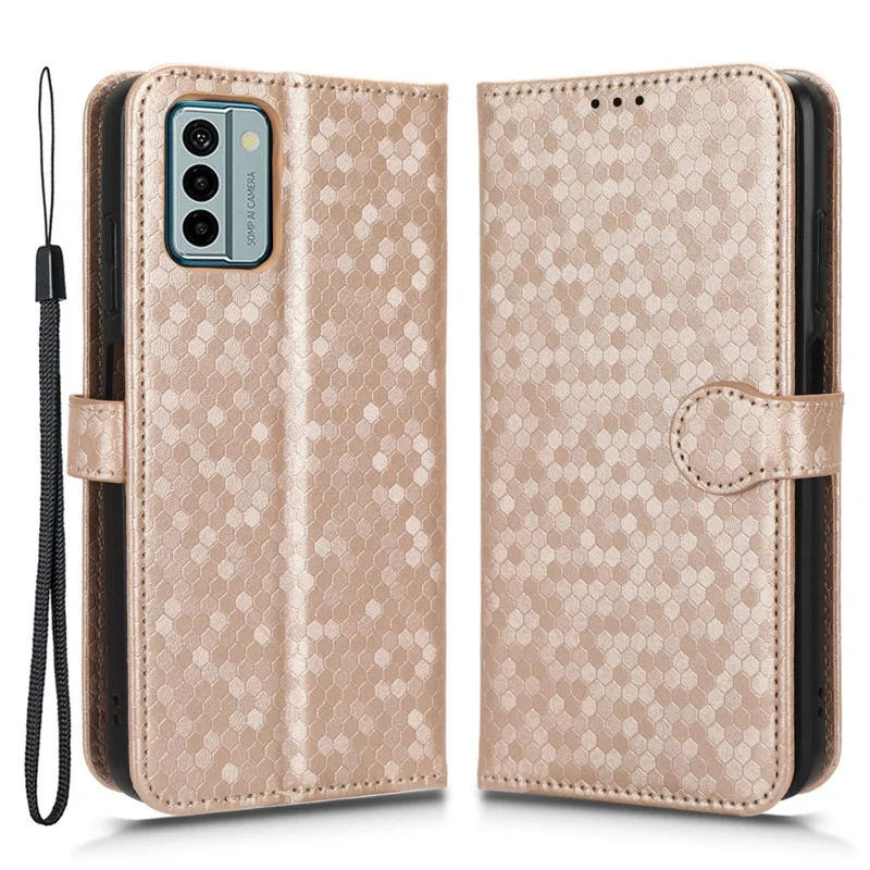 Stand Wallet Phone Case per Nokia G22, Copertina in pelle PU con motivo a puntini - Oro Rosa