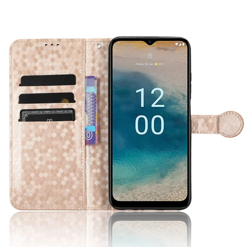 Stand Wallet Phone Case per Nokia G22, Copertina in pelle PU con motivo a puntini - Oro Rosa