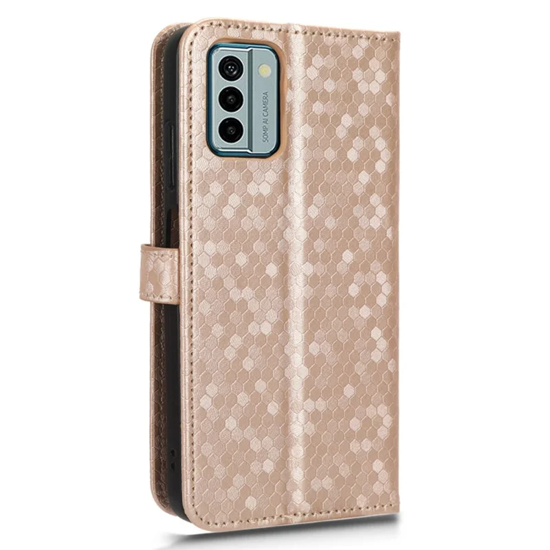 Stand Wallet Phone Case per Nokia G22, Copertina in pelle PU con motivo a puntini - Oro Rosa