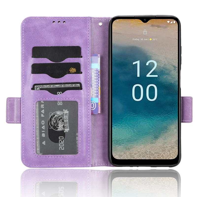 For Nokia G22 Wallet Phone Leather Case Imprinted Triangle Cell Phone Stand Cover - Purple