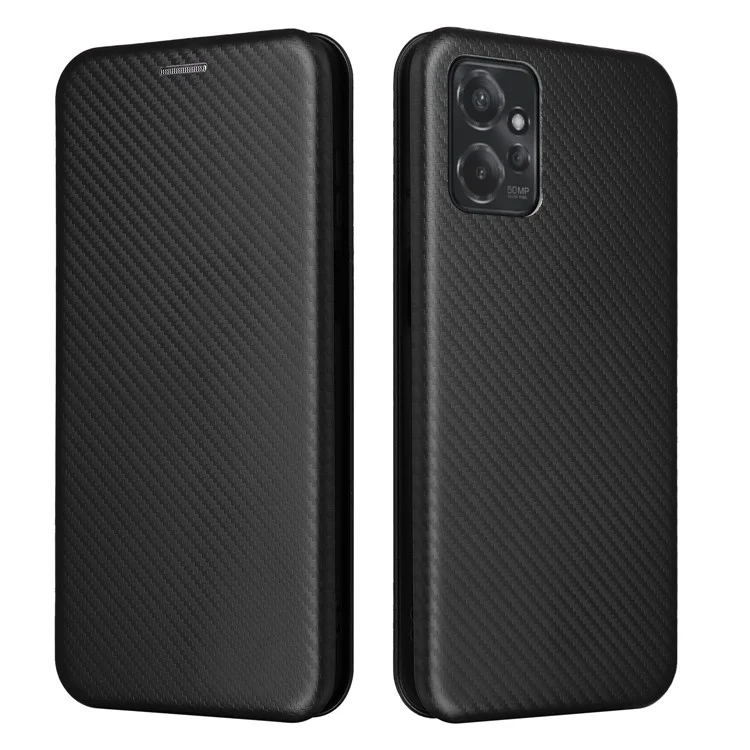 Pour Motorola Moto G Power 5G Étui de téléphone en cuir avec support Texture fibre de carbone Support de carte Housse de téléphone - Noir