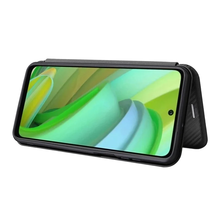 Pour Motorola Moto G Power 5G Étui de téléphone en cuir avec support Texture fibre de carbone Support de carte Housse de téléphone - Noir