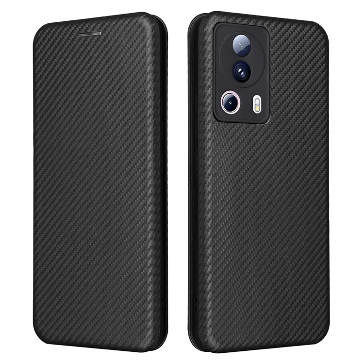 Funda para Xiaomi 13 Lite / Civi 2 5G, de piel de PU con textura de fibra de carbono, con soporte y ranura para tarjeta - Negro