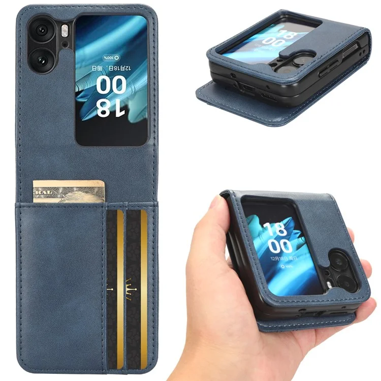 Für Oppo Find N2 Flip 5G PU-Leder-Falthandytasche mit Kartenfächern - Blau