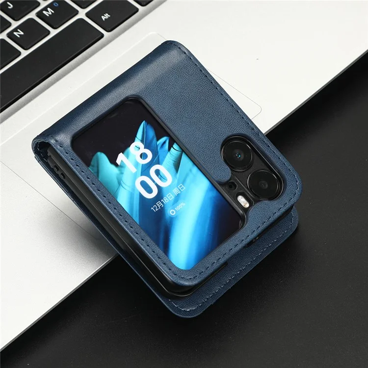 Für Oppo Find N2 Flip 5G PU-Leder-Falthandytasche mit Kartenfächern - Blau