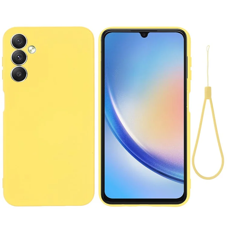 For Samsung Galaxy A24 4G (162.1 x 77.6 x 8.3mm) Phone Case Liquid Silicone Cover with Strap - Yellow