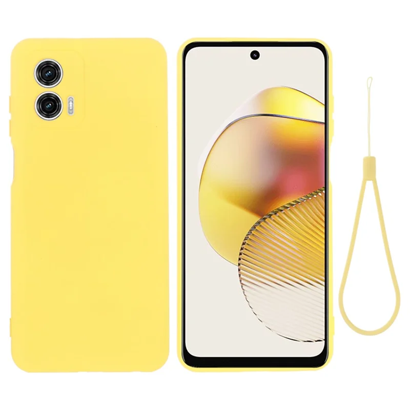 Liquid Silicone Phone Case for Motorola Moto G73 5G , Soft Lining Protective Phone Cover with Strap - Yellow