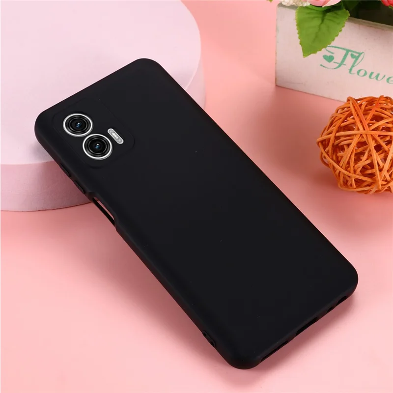 For Motorola Moto G53 5G Liquid Silicone Phone Case Soft Lining Anti-drop Phone Cover with Strap - Black