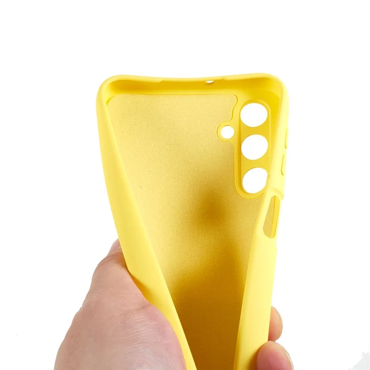 For Samsung Galaxy A24 4G (162.1 x 77.6 x 8.3mm) Precise Cutout Soft TPU Phone Case 2.0mm Liquid Silicone Texture Arc Edge Anti-drop Cover - Yellow